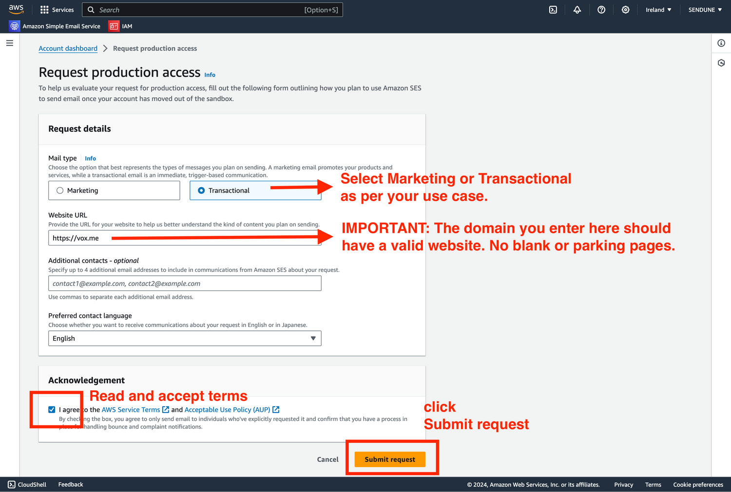 get out of aws ses sandbox