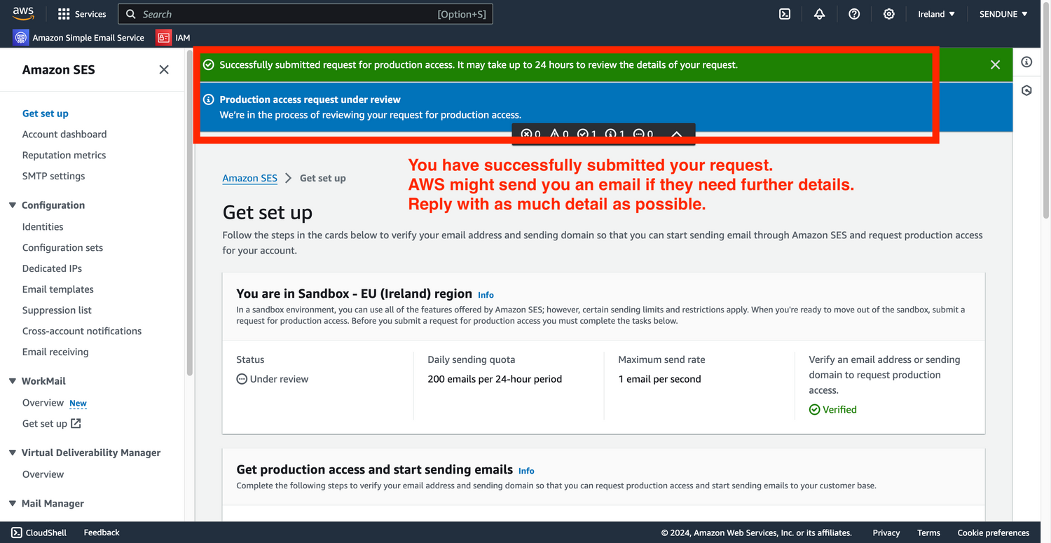 aws ses sandbox exit
