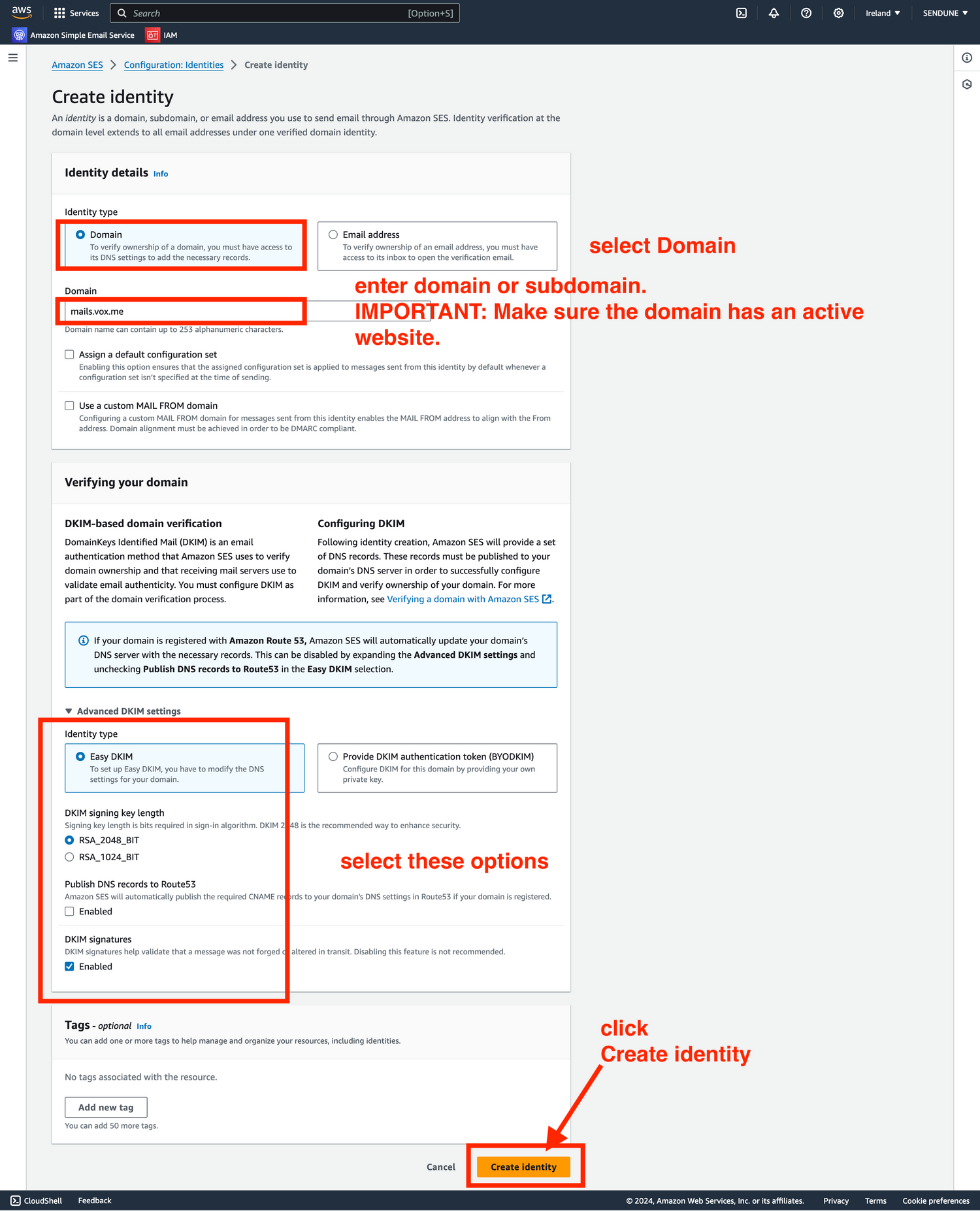 add domain to aws ses