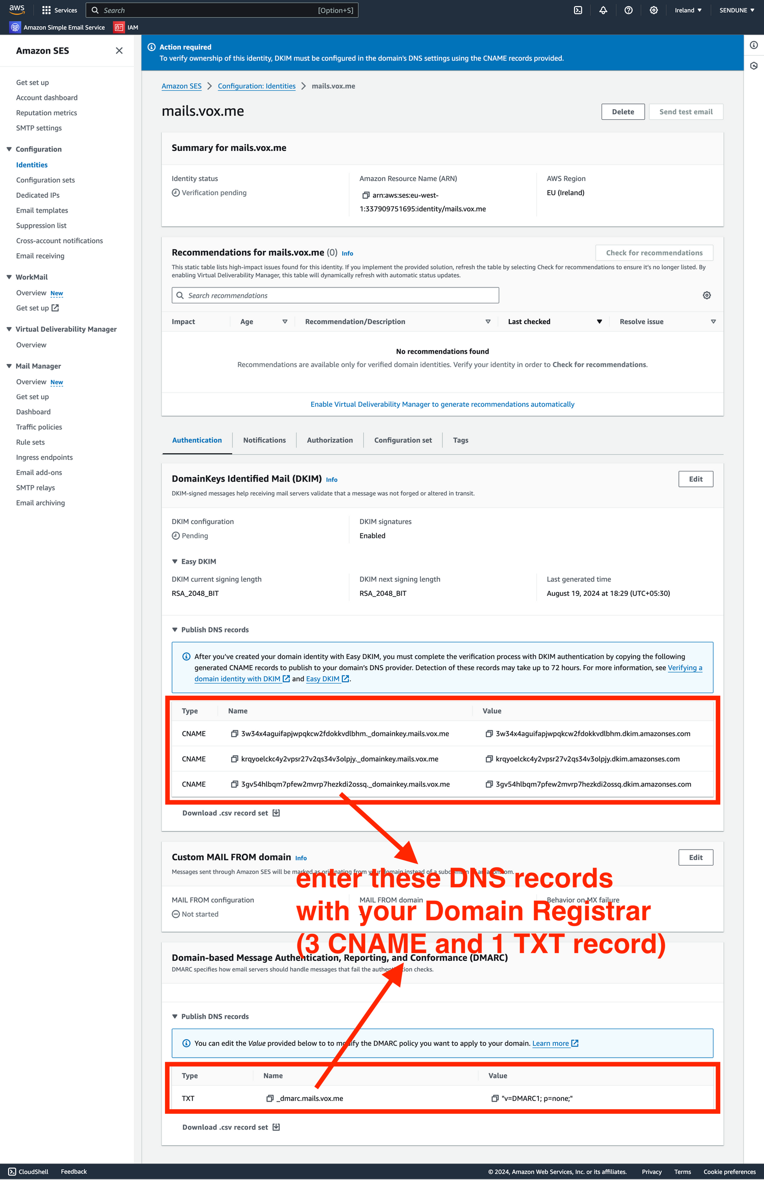 dns records for aws ses domain