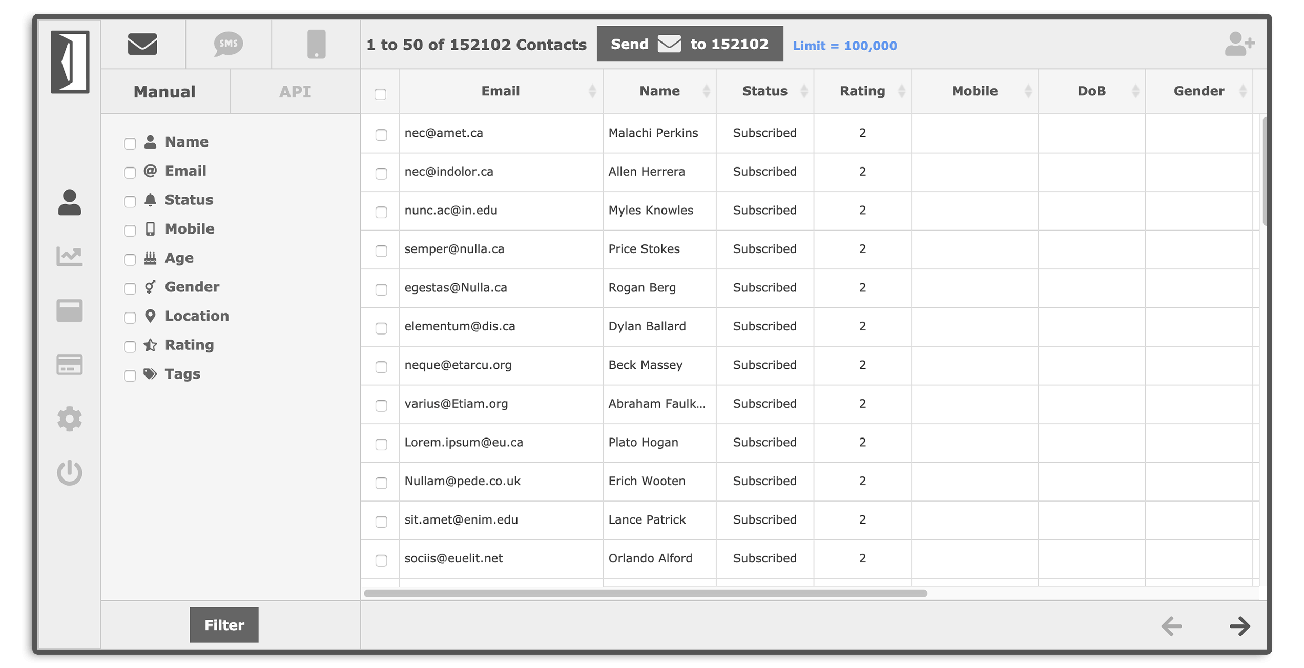 sendune contacts landing page